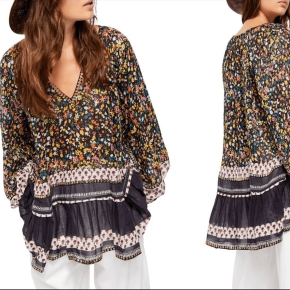 Free People Multicolor Floral Blouse Tunic - Picture 2 of 12
